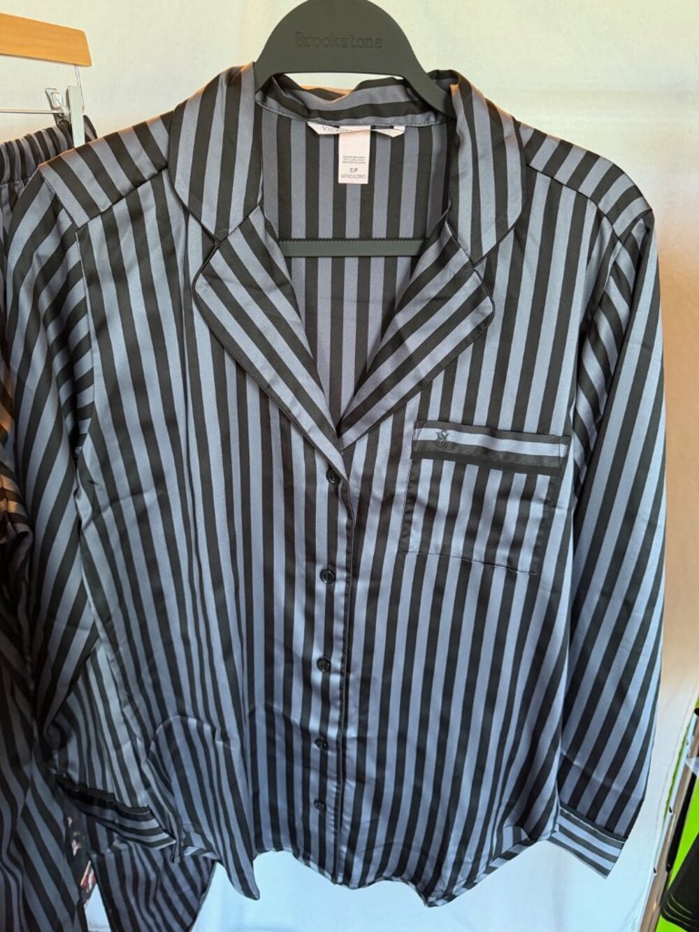 Victoria’s Secret Black Gray Striped Satin Long Pajama Set Size S/P